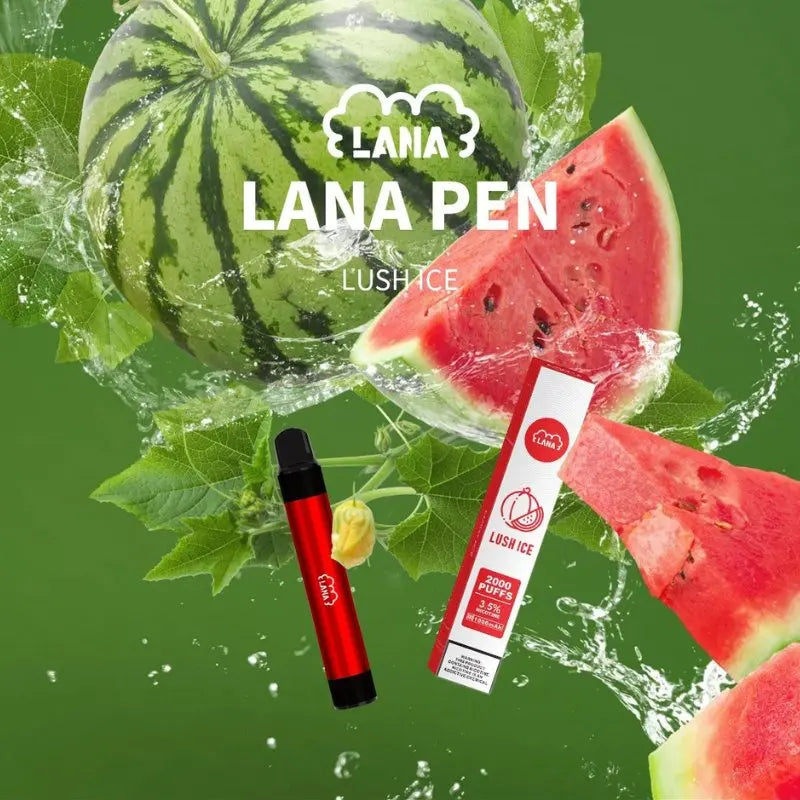SGVape-Lana-Pen-2000-Puffs-Lush-Ice-flavor-on-green-gradient-background-LANA