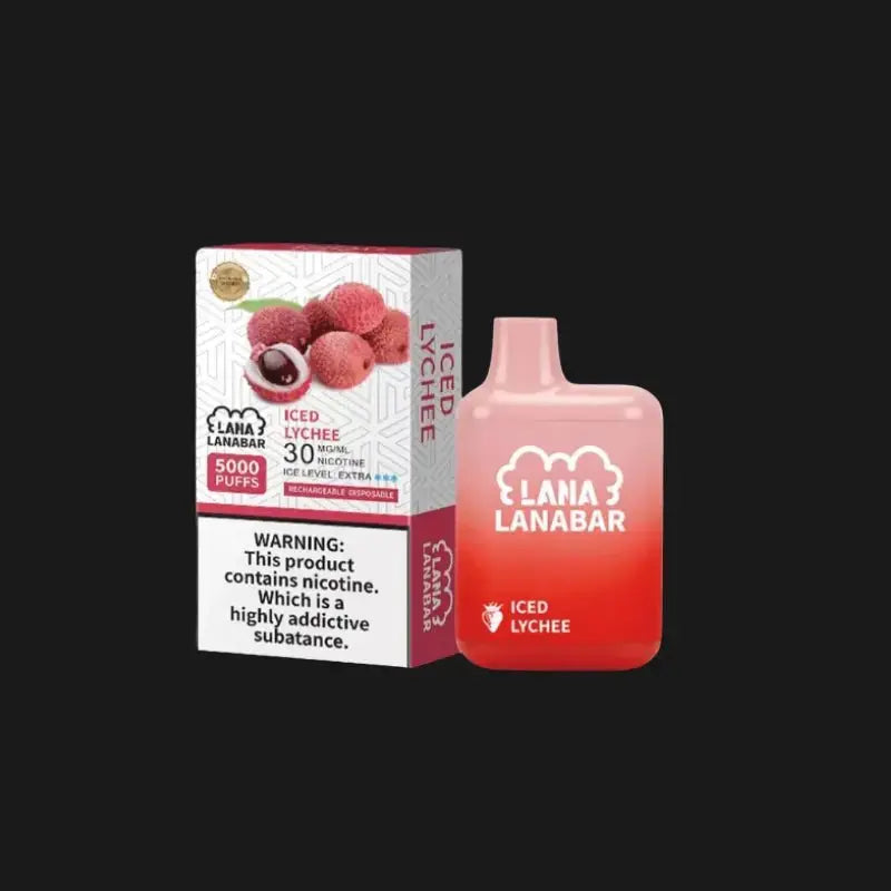 SGVape-Lana-Bar-5000-Puffs,-Iced-Lychee-flavor-on-a-black-background-LANA