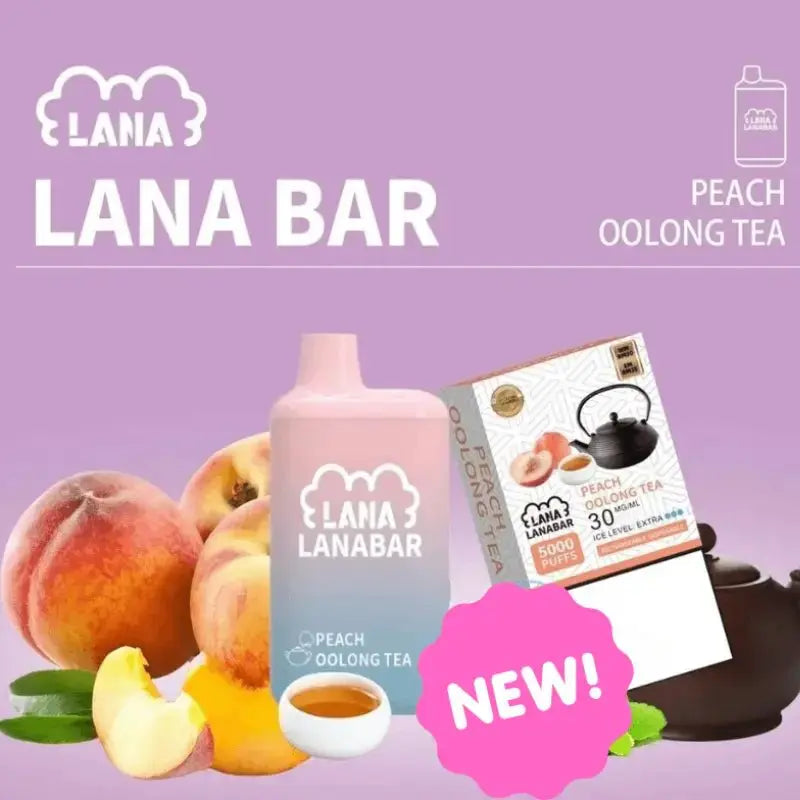 SGVape-Lana-Bar-5000-Puffs-Peach-Oolong-Tea-Flavor-on-a-purple-gradient-background-LANA